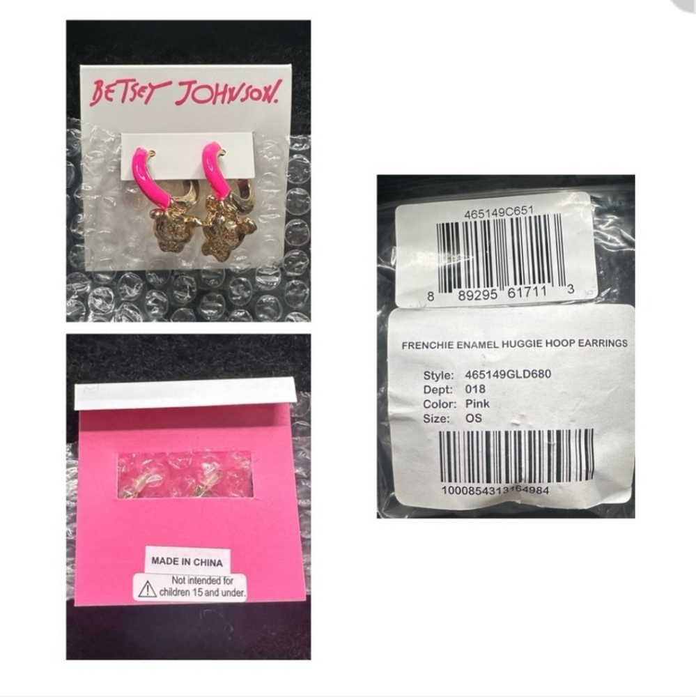 NWT BETSEY JOHNSON Frenchy Dog Huggie Hoop Earrings